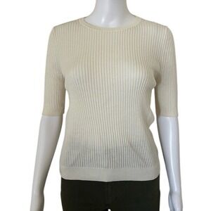 Uniqlo Beige Cream Classic Ribbed 100% Wool Knit Shirt Top Size Large
